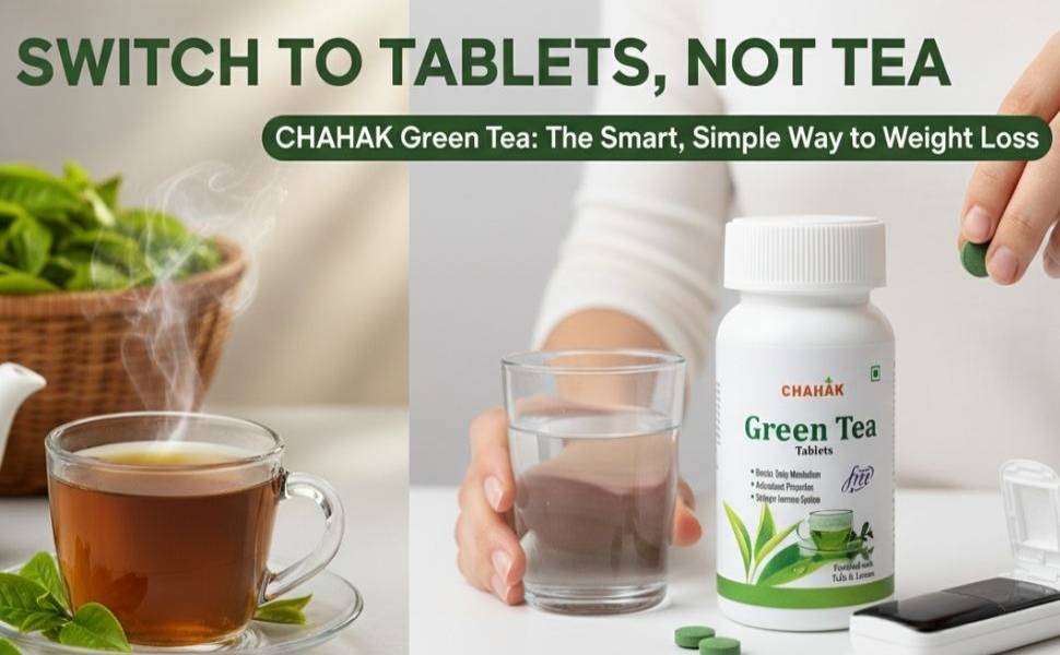 CHAHAK Herbal Weight Loss Tablets with Green Tea | Ayurvedic Formula for Metabolism Support & Appetite Management | Sugar Free Wellness Supplement with Cinnamon, Tulsi & Lemon | For Men & Women | 60 Tablets