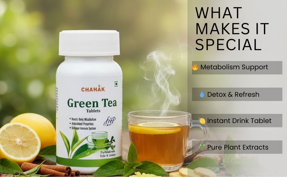 CHAHAK Herbal Weight Loss Tablets with Green Tea | Ayurvedic Formula for Metabolism Support & Appetite Management | Sugar Free Wellness Supplement with Cinnamon, Tulsi & Lemon | For Men & Women | 60 Tablets