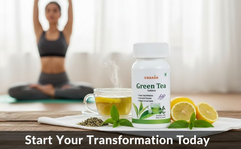 CHAHAK Herbal Weight Loss Tablets with Green Tea | Ayurvedic Formula for Metabolism Support & Appetite Management | Sugar Free Wellness Supplement with Cinnamon, Tulsi & Lemon | For Men & Women | 60 Tablets