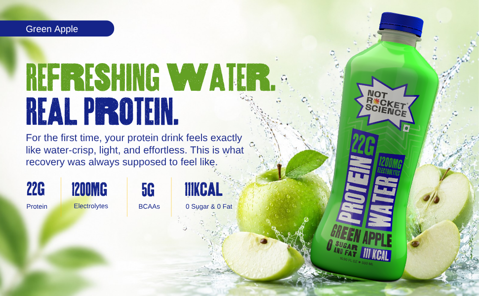 Not Rocket Science Protein Water - Lemon Lime + Mango Orange + Mixed Berry + Green Apple| 22g Clear Whey Protein Isolate | 1300mg Electrolytes | 5g BCAAs | Zero Sugar | High Protein Drink | 500ml Pack of 8