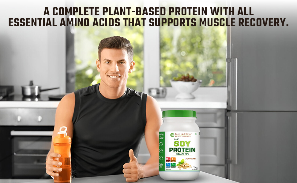 Pure Nutrition Soy Protein Isolate Powder | 90% Soy Protein Isolate with 27g Protein per Serving | Plant Based Vegan Protein Powder for Muscle Growth, Recovery & Weight Management | Low Carb Gluten Free Soya Protein Powder for Men & Women - 1kg Unflavoured