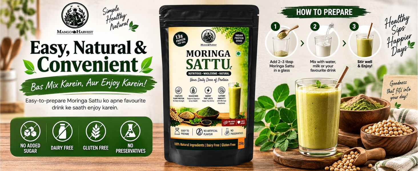 MANICO HARVEST Moringa Sattu Powder, Plant Protein Drink Mix - 250gms