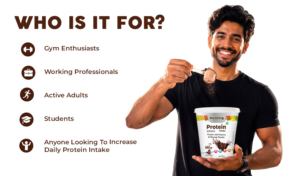 Healing Pharma - Healing Protein Powder with Multivitamins & Minerals | Protein Supplement for Energy Booster Strength, Stamina & Recovery | Chocolate Flavour - 200g