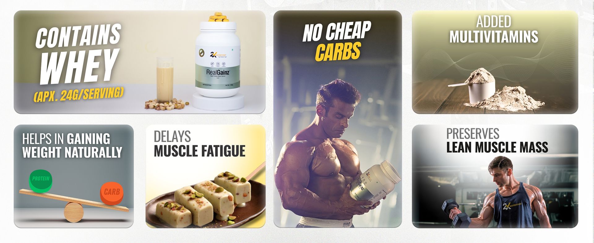 REALGAINZ by 2X Nutrition | High-protein mass gainer | 78g Carbs per serving | High protein (26g) Natural weight gain | Build lean muscle mass | contains digestive enzymes (1Kg, Kulfi)