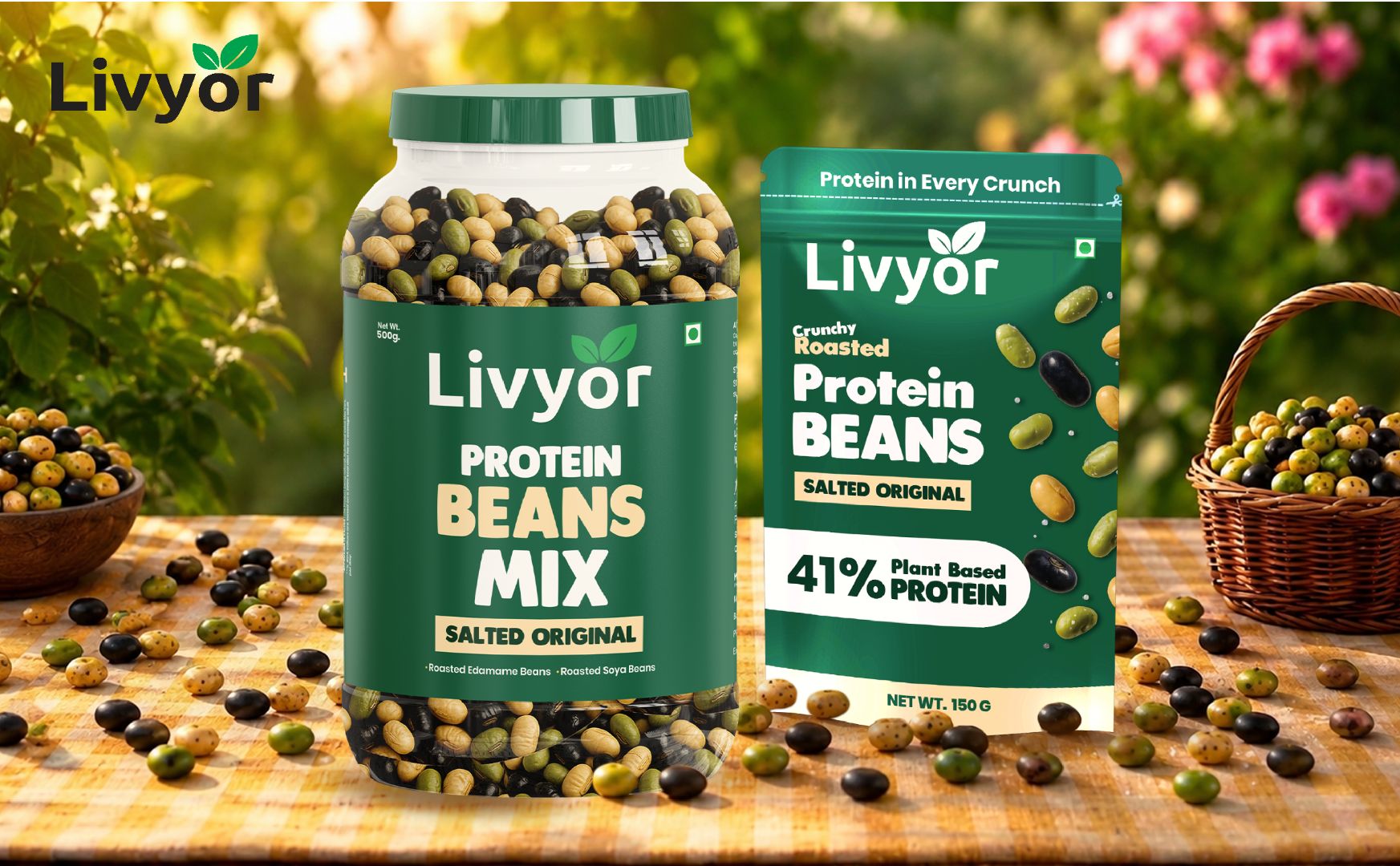 Livyor Roasted Protein Beans Mix - 150g | SoyaBeans | Edamame beans | Black Beans | Roasted Not fried | Healthy and Tasty snack | No Added Sugar | No preservatives | Pack of 1