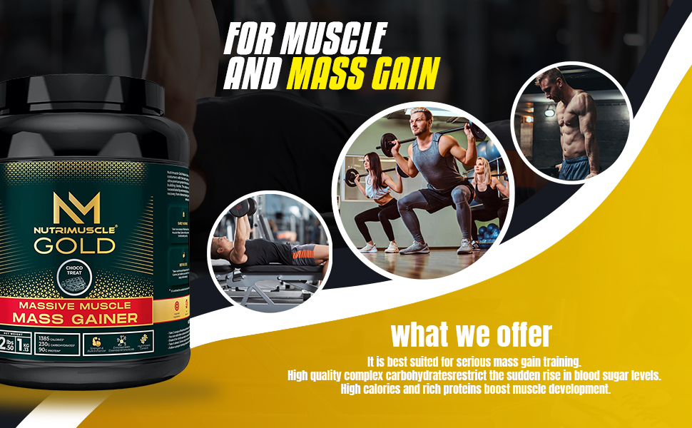 Nutrimuscle Massive GOLD Muscle Mass Gainer – 2.5 Lbs (1.134 Kg) | Choco Treat Flavour | Weight Gainer with Complex Carbs, BCAA, Digestive Enzymes & Essential Vitamins & Minerals | Made in India