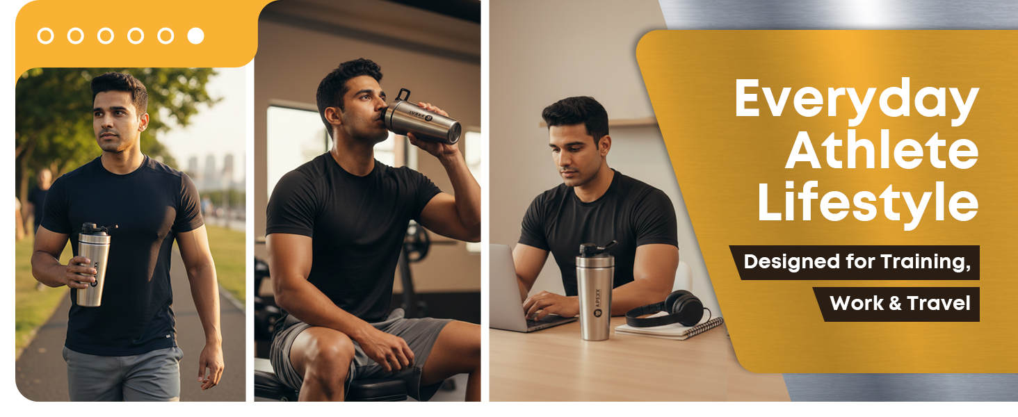 Apexx Protein Shaker Bottle – Steel Shaker for Gym with Silent Mixing, Leakproof Twist Cap, BPA-Free, No Smell, with Carry Handle - Silver 750ML