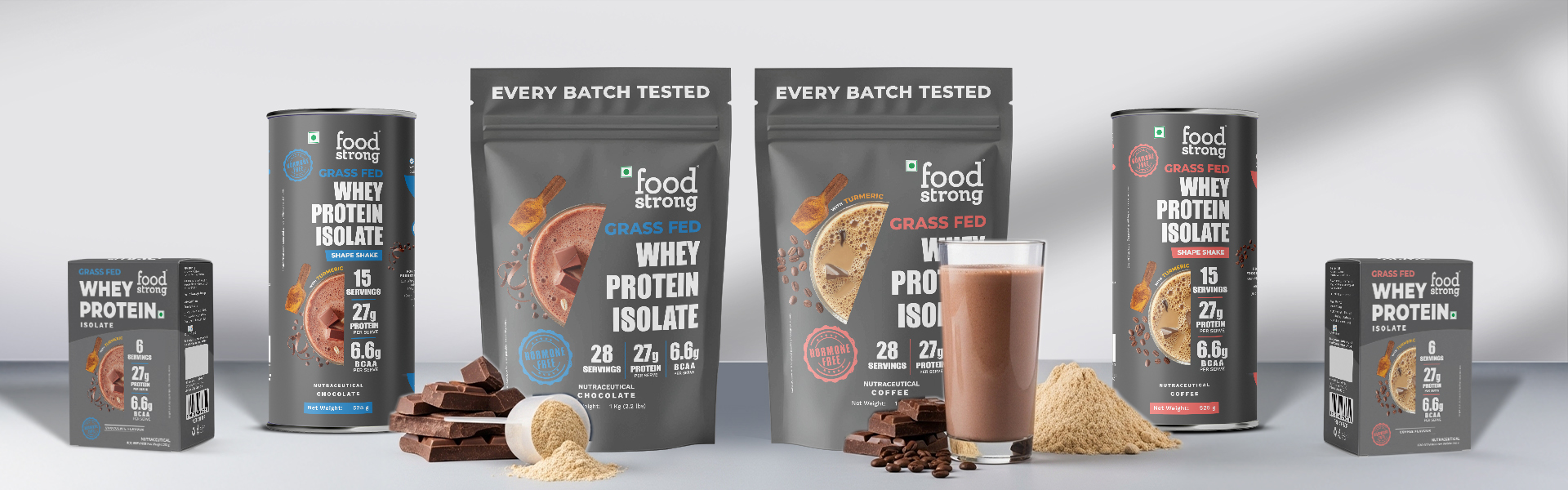 Foodstrong Whey Protein Isolate, 100% Hormone Free Grass-Fed Whey, 27G Protein & 6.6G BCAA, Coffee, With Turmeric & Digestive Enzymes, 1KG
