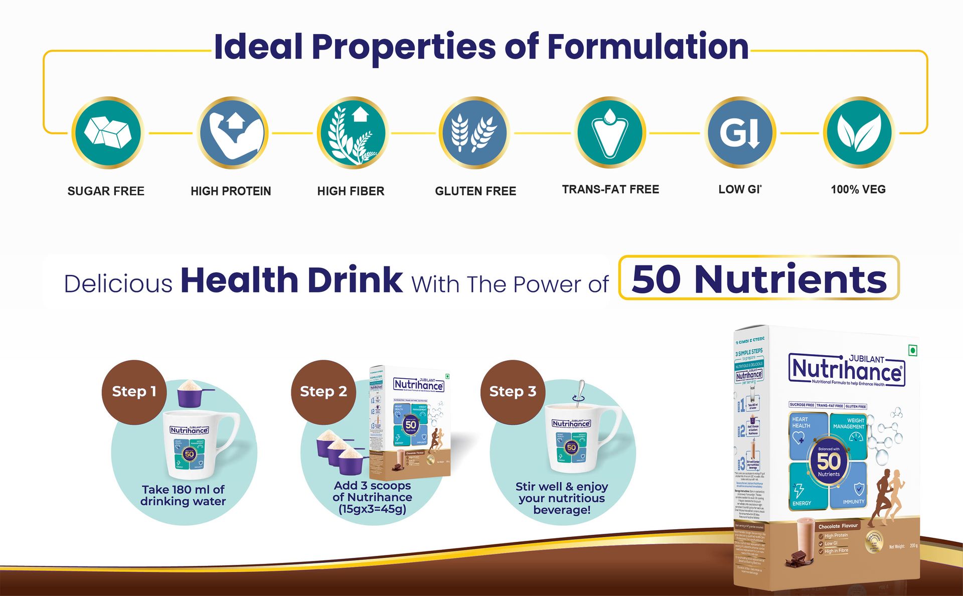 Nutritional Drink in Chocolate Flavour, 50 Vital Nutrients | Promotes Heart Health, Immunity Building, Weight Management, Energy Booster (200 g (Pack of 2))