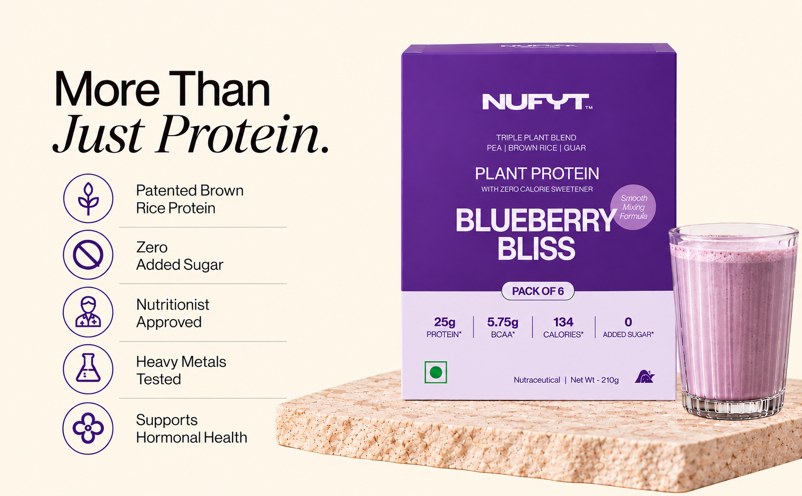 Blueberry Plant Protein Powder Sachets | Pack of 6 x 35g (210g) | 25g Protein Per Sachet | Pea + Brown Rice + Guar Blend | No Added Sugar, Vegan, Soy & Gluten Free | Blueberry Bliss