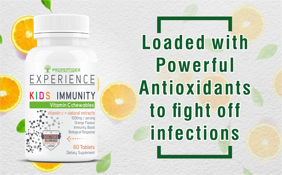 Vitamin C Tablets for Kids with Amla, D3, Acai Berry & Grape Seed — Sugar-Free Chewable Immunity Booster Supplement with Citrus Bioflavonoids, 1000mg, Tasty for Children, 60 Tablets
