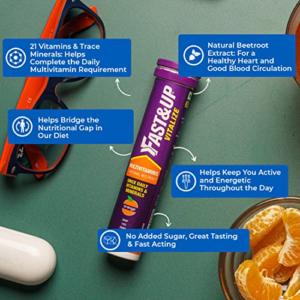 Fast&Up Vegan Plant Protein- Chocolate Flavor & Vitalize Mutivitamin Supplements- 20 Effervescent Tablets - Orange Flavor