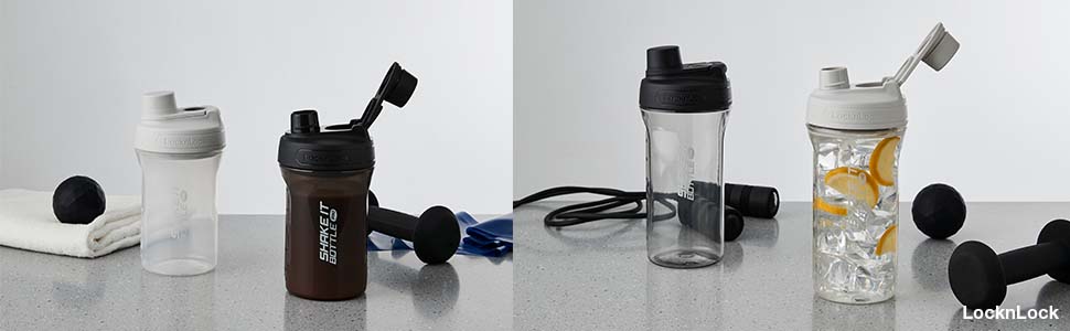 LocknLock Shake It Bottle Pro with Handle, Travel/Fitness/Sports Protein Shaker for Shakes/Smoothies, BPA Free, Plastic, 22 oz, Black
