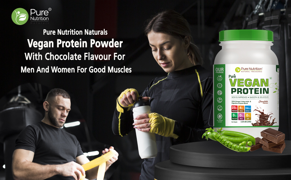 Pure Nutrition Plant Protein Powder with Pea & Brown Rice Protein | 25g Plant Based Protein with Flaxseed Omega 3 & Digestive Enzymes | Lactose Free Protein Powder for Men & Women | Plant Protein Powder for Muscle Recovery, Strength & Daily Nutrition Support - 1kg Chocolate Flavour