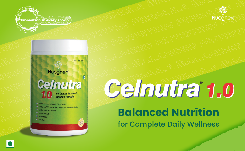 Nucgnex Celnutra 1.0 Adult Nutrition Powder | Daily Nutrition Drink for Men & Women | Protein, Complex Carbs, Fiber & MCT | No Added Sugar | Vanilla Flavour | 400g