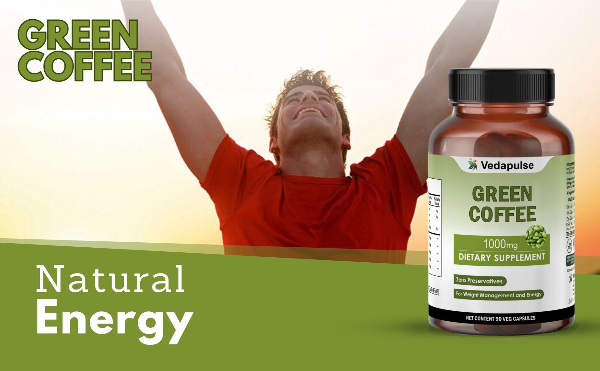 Green Coffee Herbs Extract Capsules, 1000mg, 90 Veg Capsules, with Grape Seed, Cinnamon, Basil, Black Pepper