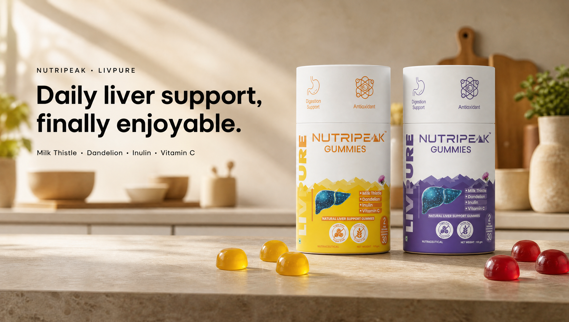 Livpure Liver Support Gummies, Mango, Sugar Free, 30 Count