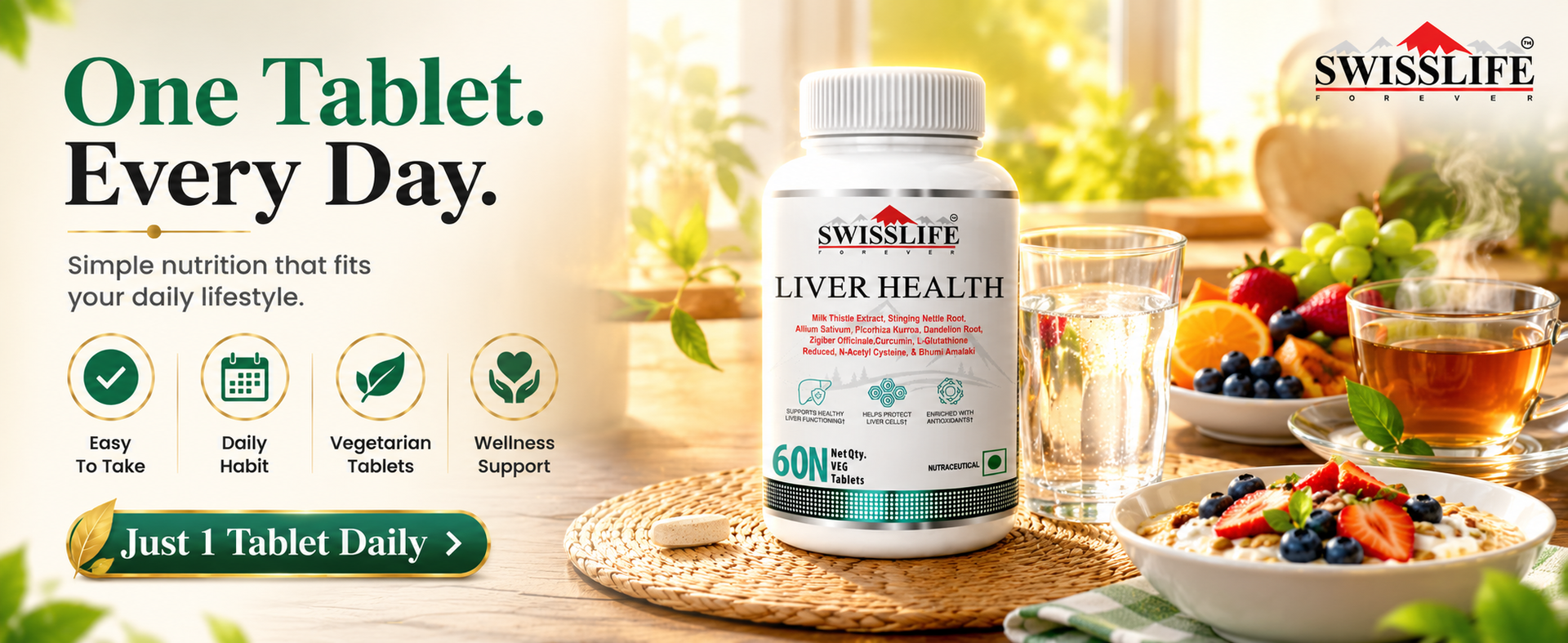 SwissLife Forever Liver Detox & Fatty Liver Support Tablets, 60 Veg