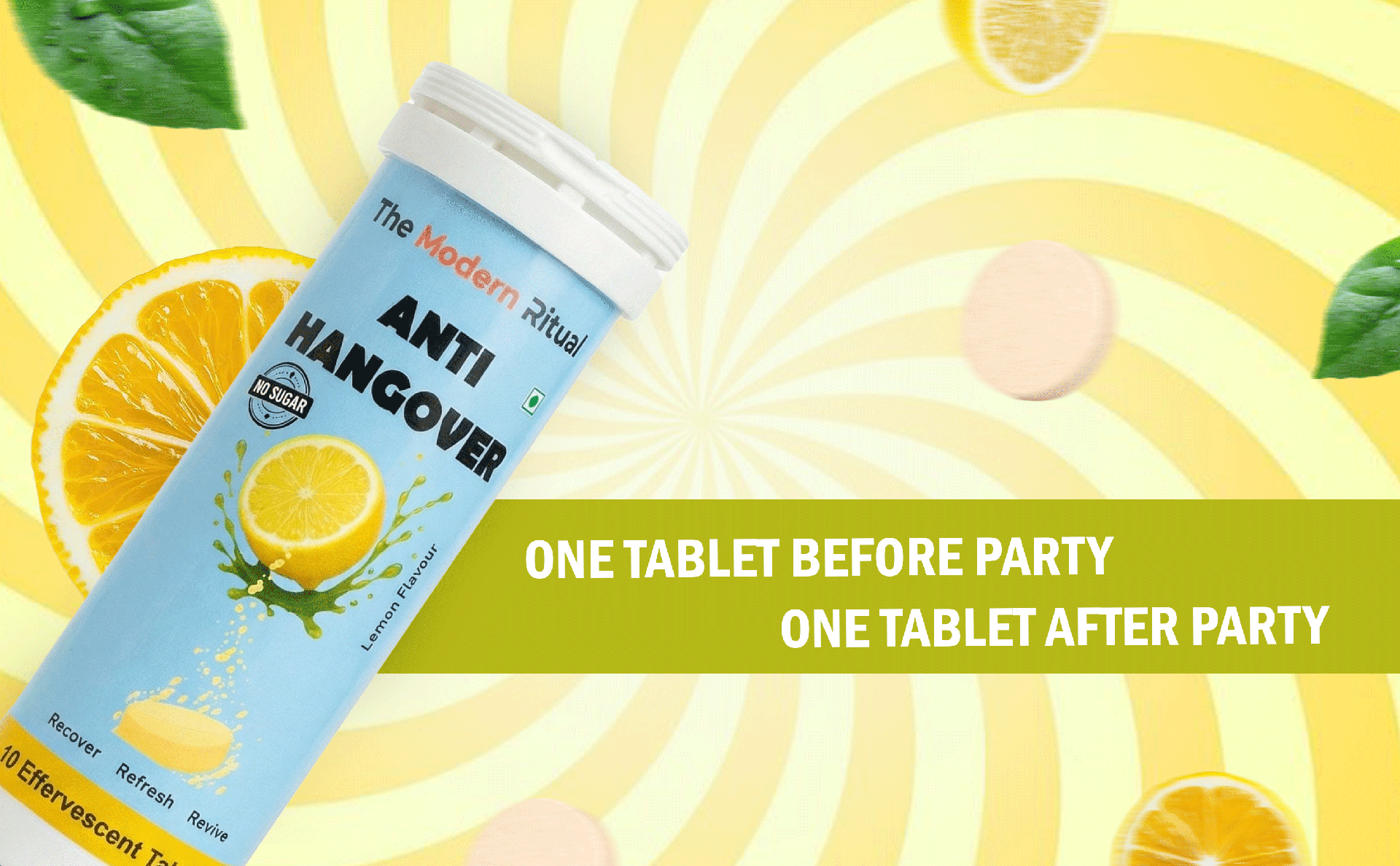 Anti-Hangover Effervescent Tablets | Instant Hangover Relief, Hydration & Energy Booster | Liver Support Formula | Zero Sugar | Vegan | Lemon Flavour 10 Tablets