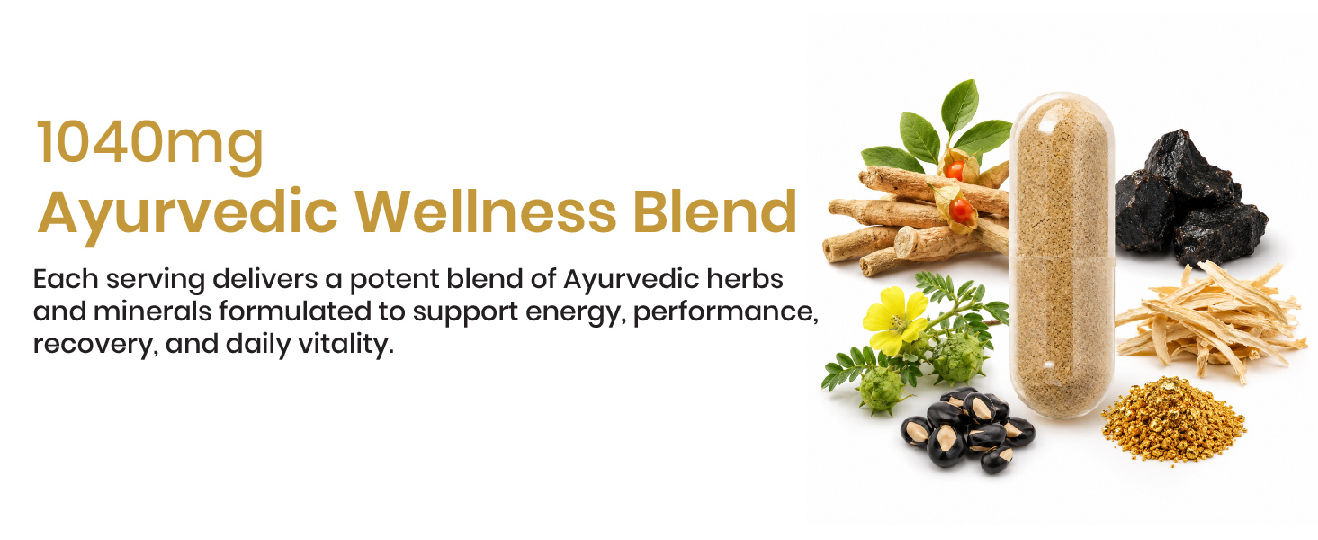 Vlado's Himalayan Organics Ashwagandha Gold - 1040 MG Supplement I With Pure shilajit, Safed Musli, Gokshura, Kaunch Beej, 24 Carat Swarna Bhasma, True Gold I 12+ Herbs I 100% Ayurvedic I max Potency, Power & strength I For Stamina, Muscle Growth & Energy I Helps in Stress & Sleep Management | Improves Gym Performance | For Men & Women- 60 Veg Capsules