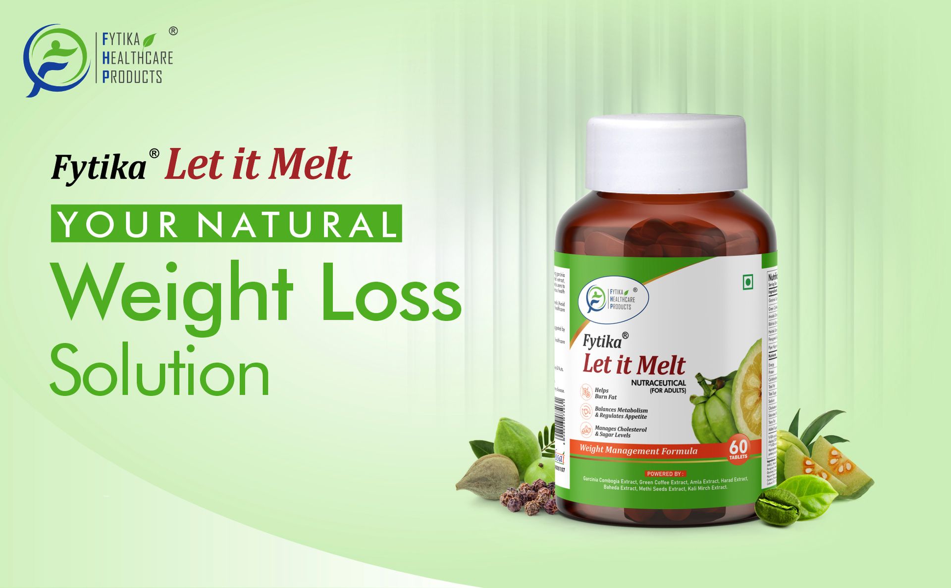 Fytika Let it Melt Weight Management - 120 Tabs Each (Pack of 2) | Garcinia Combogia, Green Coffee, Triphala, Kali Jeeri| Healthy Weight Support for Men & Women