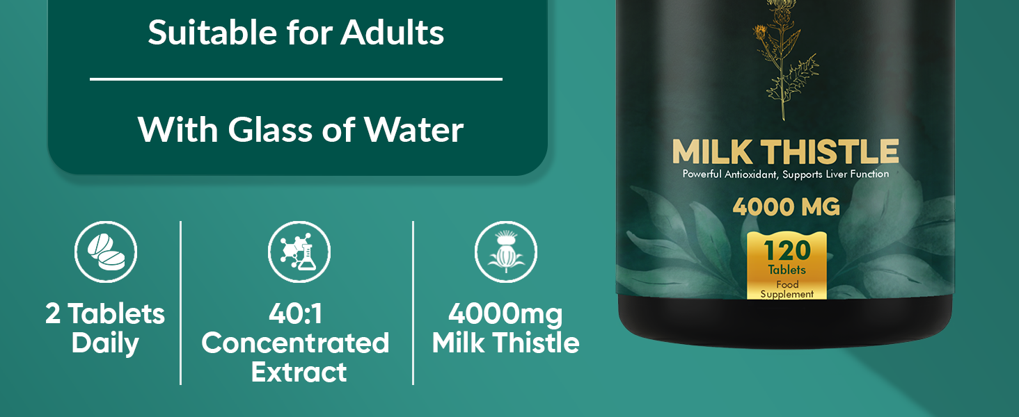 Ambrosial Milk Thistle 4000 mg | High Strength Liver Support Antioxidant | Liver Detox Supplement (Pack of 1-120 Tablets)