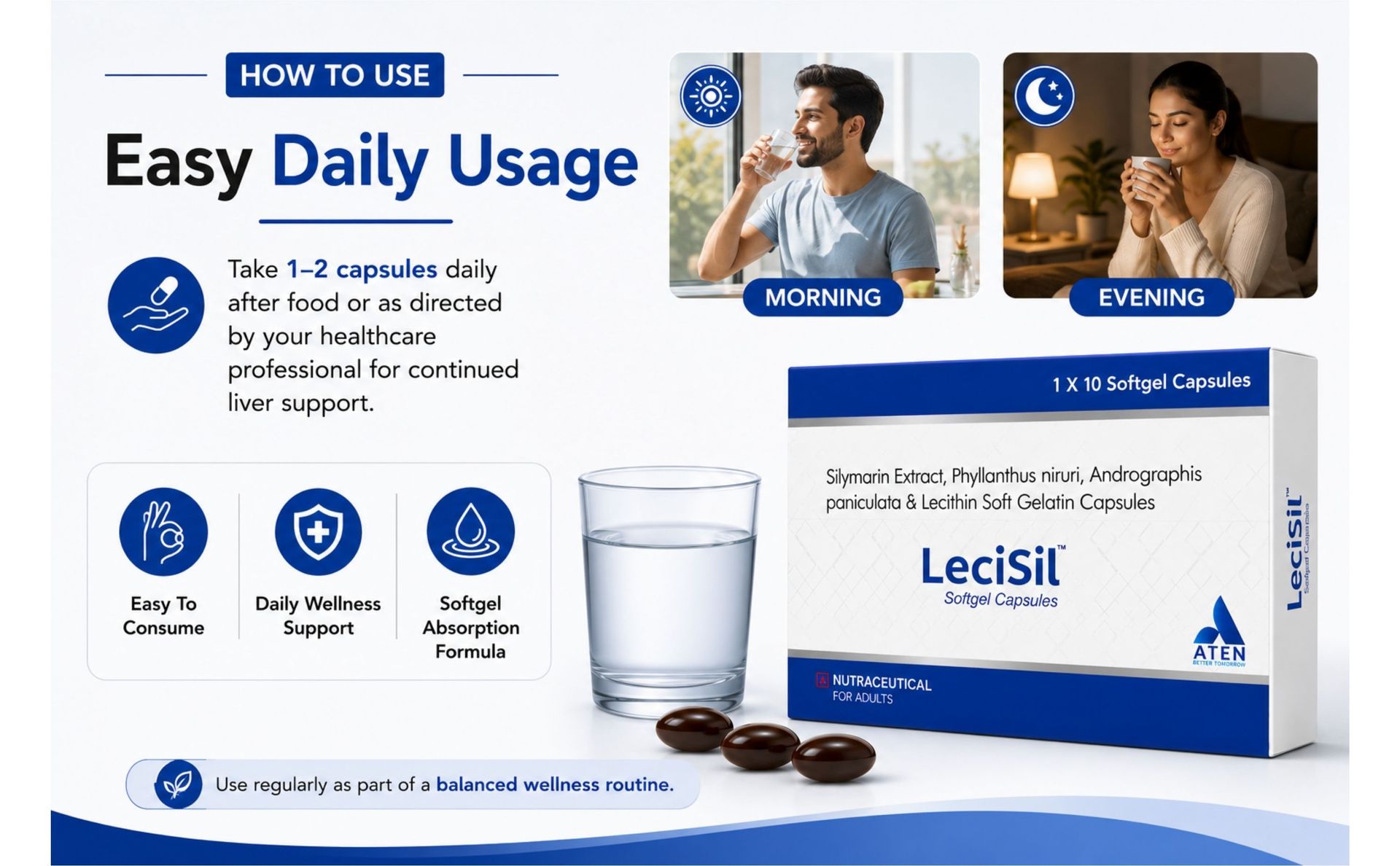 LECISIL Capsules - Comprehensive Liver Support | Helps in Liver Detox & Liver Cell Regeneration, Manages Fatty Liver (3 x 10 Softgel Capsules)