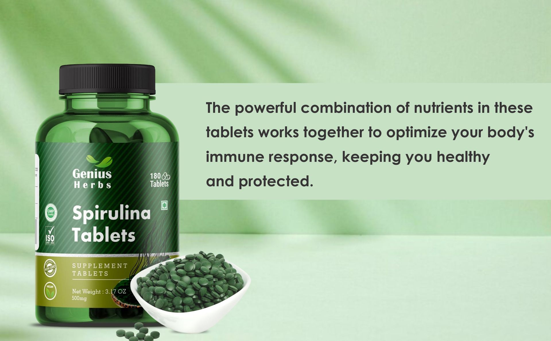 Spirulina Tablets 500mg (2000mg Daily Serving) – 120 Tablets (30 Days Supply, Pack of 1) | Natural Algae Superfood Supplement | Supports Immunity, Energy & Detox | Vegan, Non-GMO