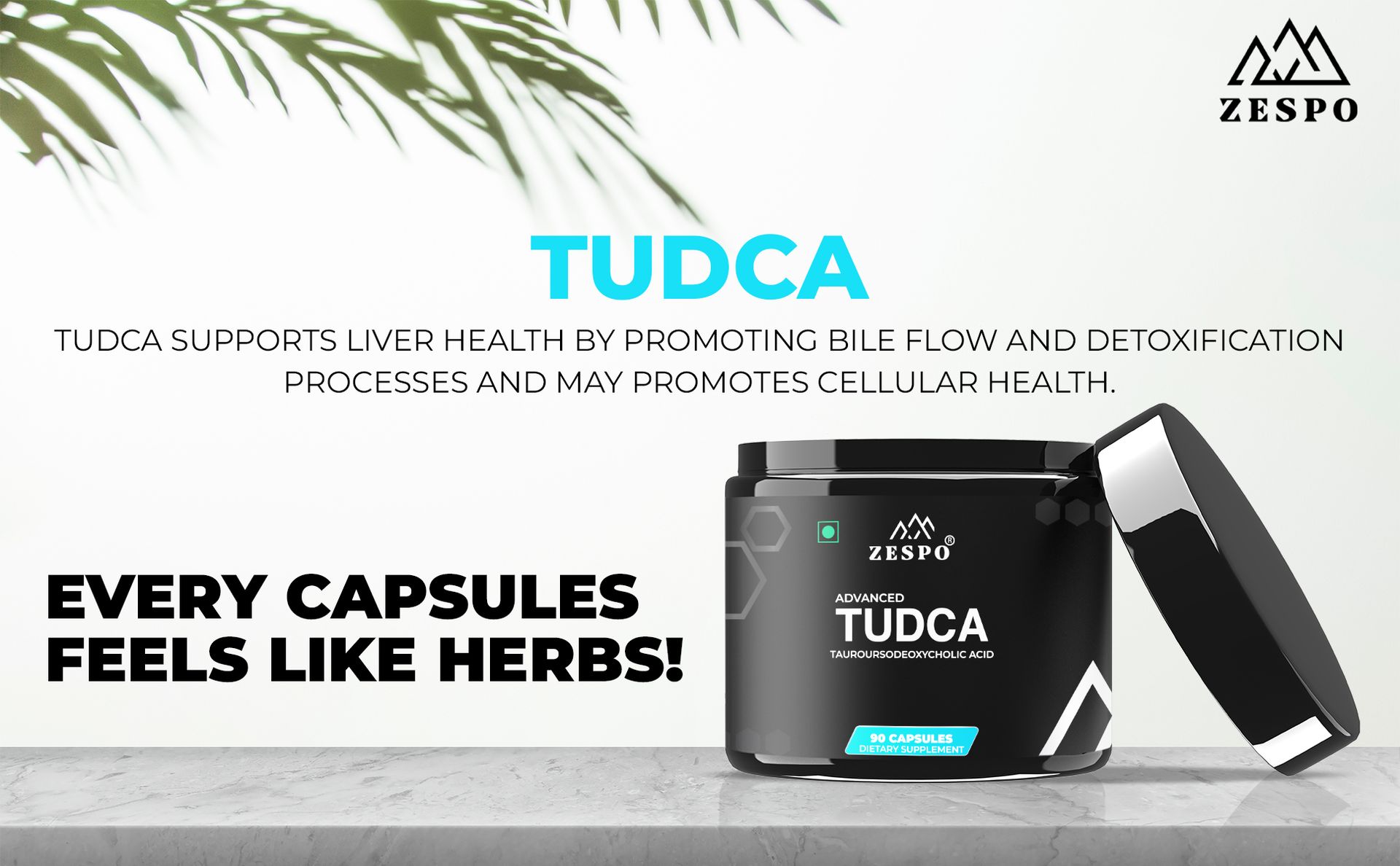 Zespo TUDCA 1000mg Supplement, Liver Support with Milk Thistle, 90 Capsules
