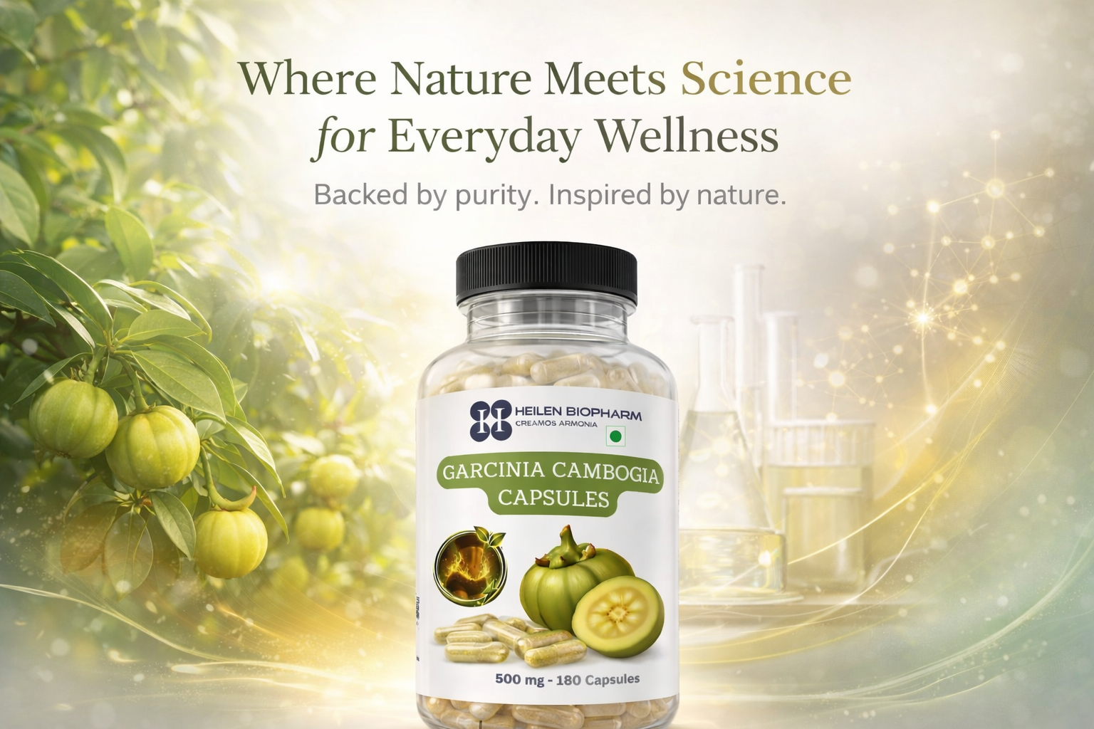 Heilen Biopharm Garcinia Cambogia Capsules, 100% Pure Extract, 500 mg, 180 Capsules, Plant-Based Wellness Supplement