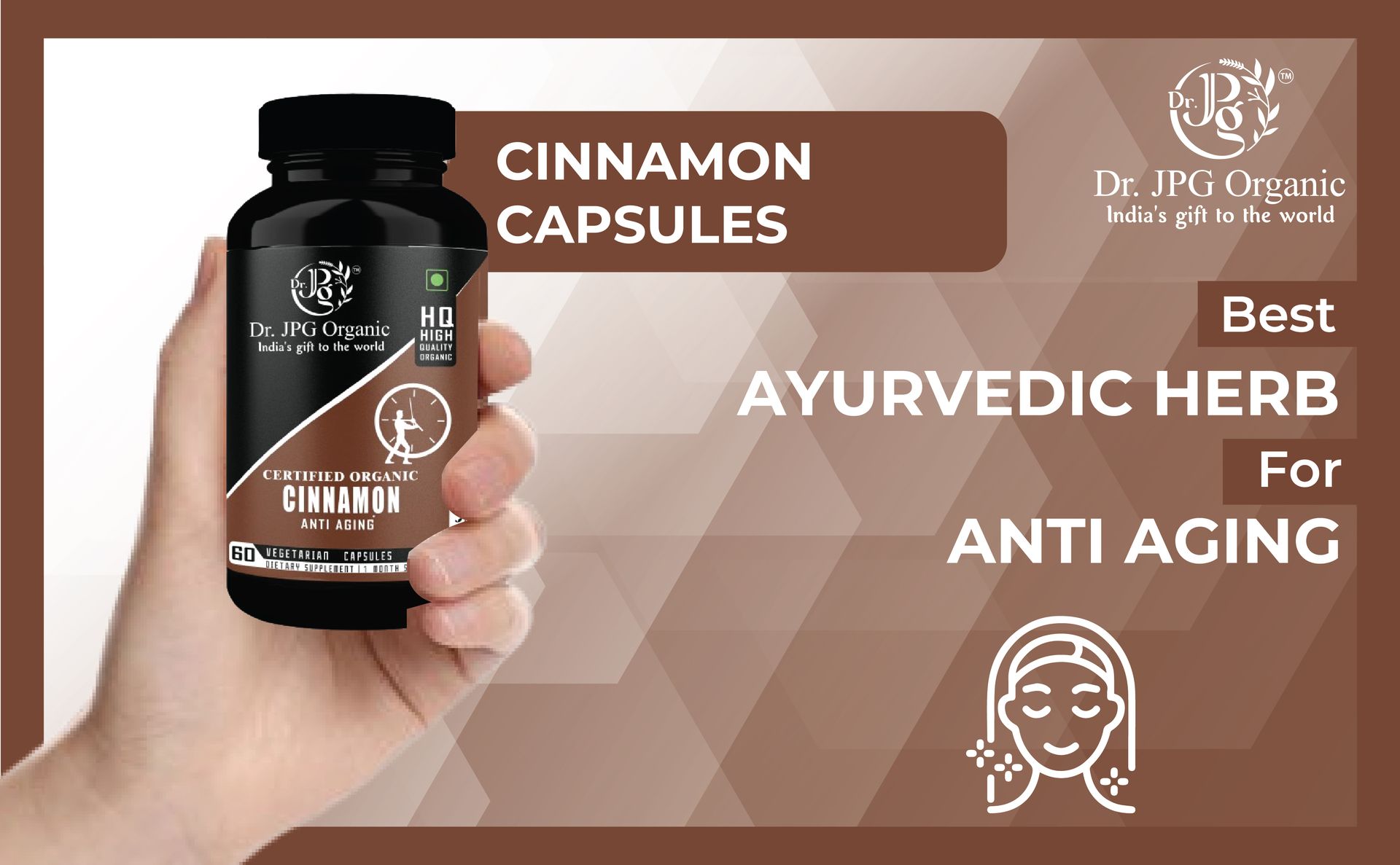 Dr. JPG Organic Cinnamon Capsules 120Veg. Capsules/INDIA ORGANIC Certified.