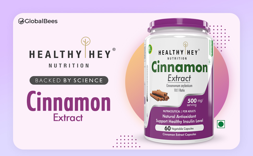 HealthyHey Nutrition Cinnamon Extract 10:1 Ratio - Support Healthy Glucose Levels -60 Veg. Capsules