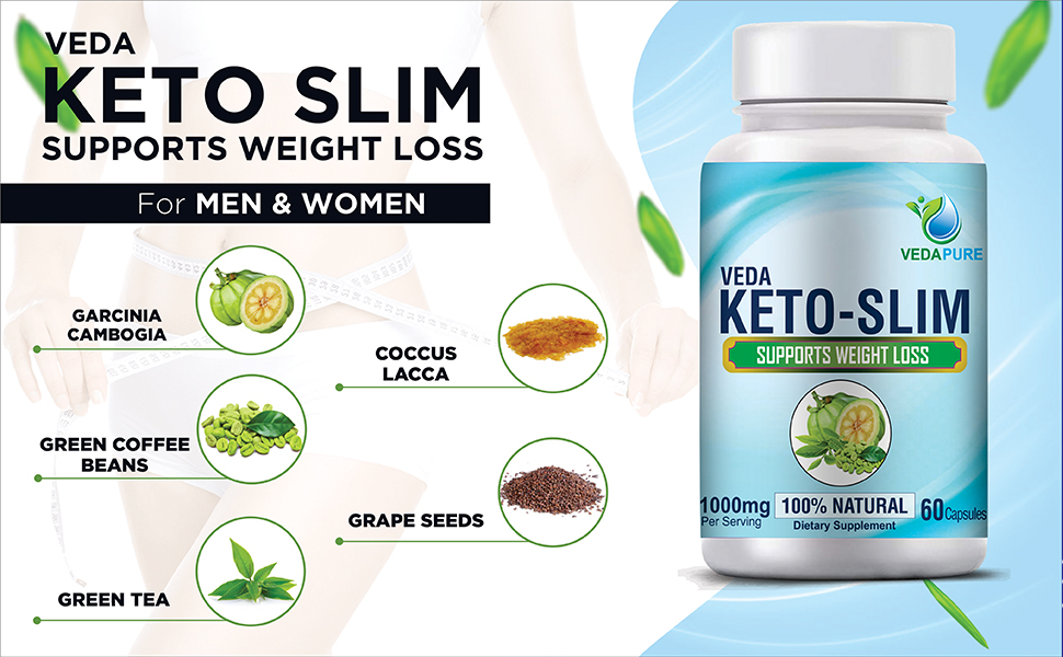 VEDAPURE Keto Slim Advanced Formula for Men & Women | Formulation of Garcinia Cambogia, Green Coffee & African Mango | 1000 Mg/Serving | 60 Capsules
