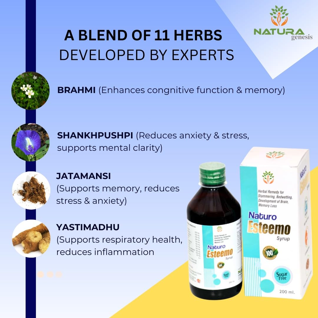 Naturo Esteemo Syrup | Brain & Nervine Tonic for Kids | Supports Memory, Focus & Cognitive Growth | Ayurvedic Herbal Formula | 200mL | No Added Sugar