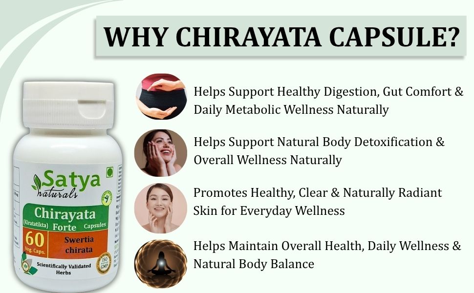 Chirayata (Swertia Chirata) Extract Capsules | 100% Herbal & High Potency | 500 mg. | Supports Liver Health & Immunity | Pack of 60 Veg. Capsules