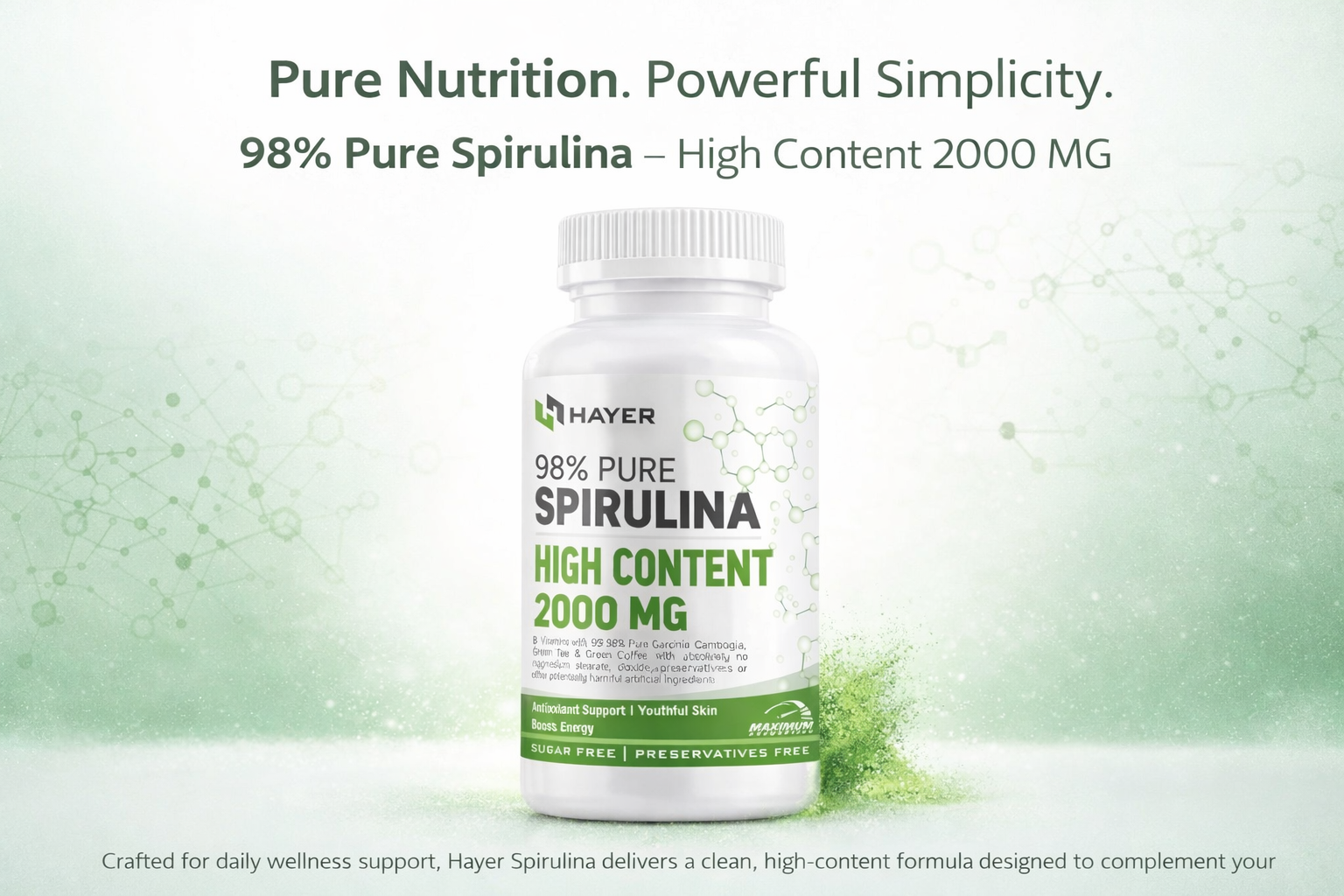 HAYER 98% Spirulina Powder Organic -60 Tablets Veg