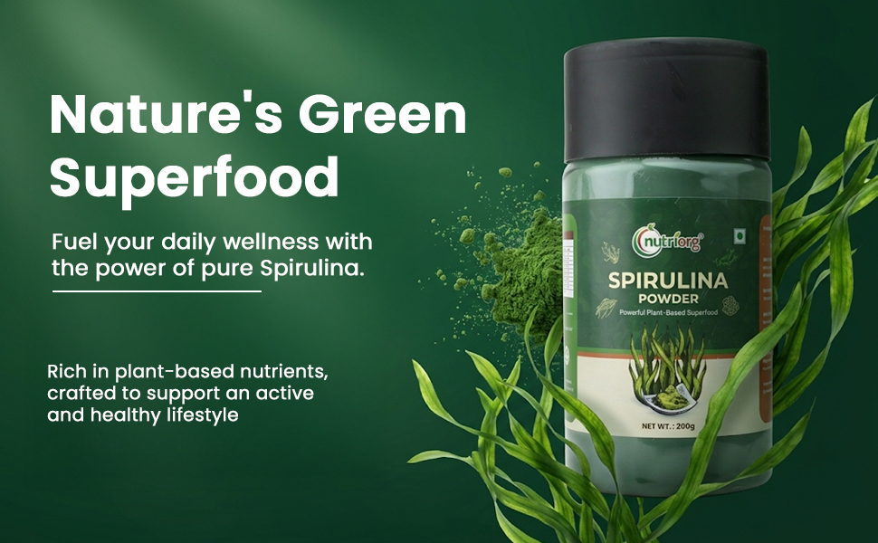 Nutriorg Organic Spirulina Powder - 200g | Protein-Rich Algae Superfood | Boosts Immunity & Energy | Vegan, Non-GMO | Antioxidant Rich