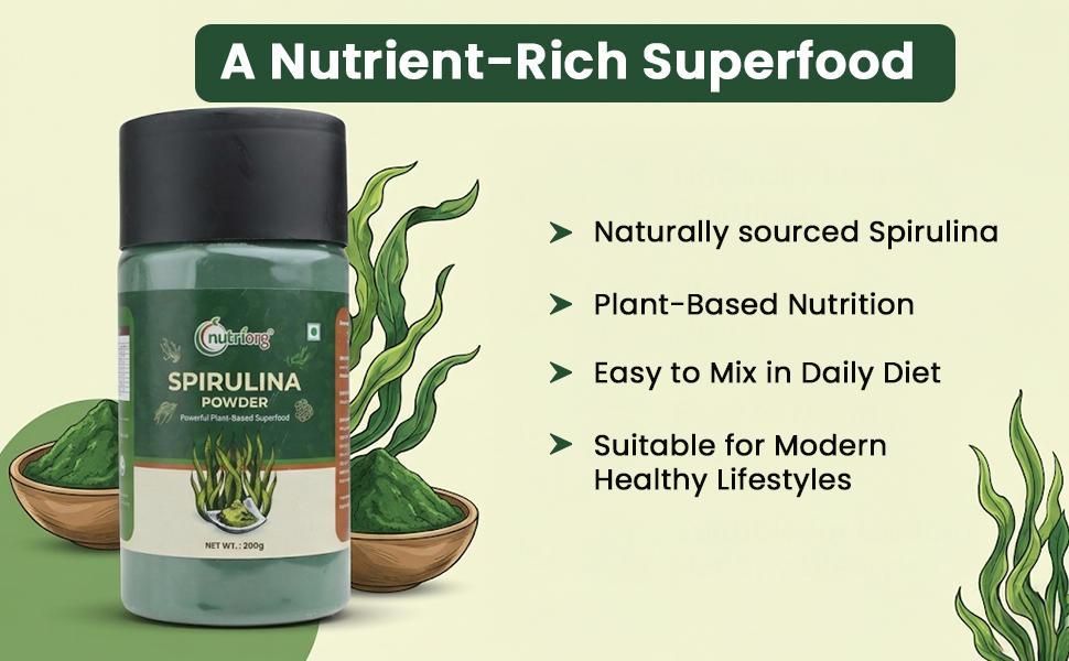Nutriorg Organic Spirulina Powder - 200g | Protein-Rich Algae Superfood | Boosts Immunity & Energy | Vegan, Non-GMO | Antioxidant Rich
