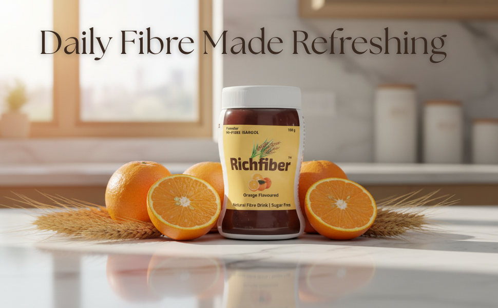 Lignite Richfiber Isabgol Powder (Psyllium Husk) Orange Flavour Sugar Free Fibre Drink 100g