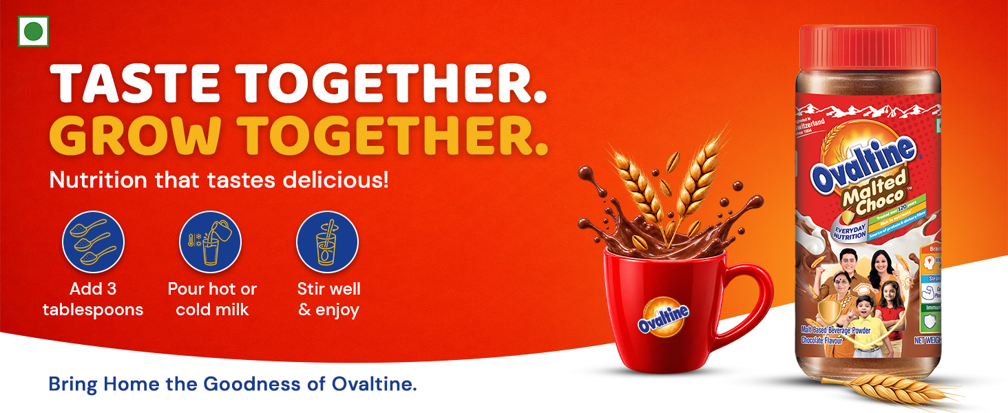 OVALTINE Malted Health Drink Chocolate Flavour Powder, Health Drink for Kids Adults, Nutrition Drink with Vitamins Minerals, Tasty Milk Mix in Glass Jar Daily Energy & Wellness, 400g (Pack of 1)