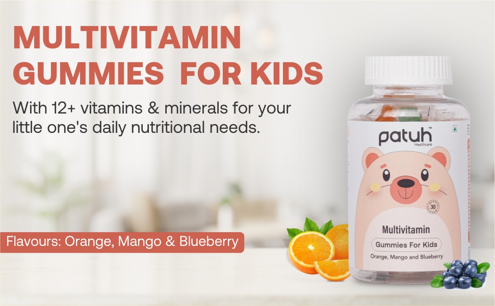 Junior Multivitamin Gummies for Kids (4+ Years), Supports Growth, Immunity & Bone Health, Daily Nutrition Kids Gummies with Blueberry, Orange & Mango Flavours, 100% Veg, 30 Gummies