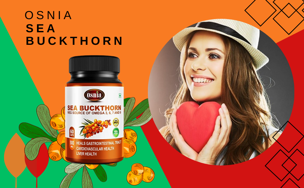 Sea Buckthorn Extract Capsules 500 Mg | Berry Powder Capsule | Rich Source of Vegan Omega 3 6 7 & 9, Supports Digestions, Cardiovascular Health & Liver Detox - 60 Capsules (Pack of 1)