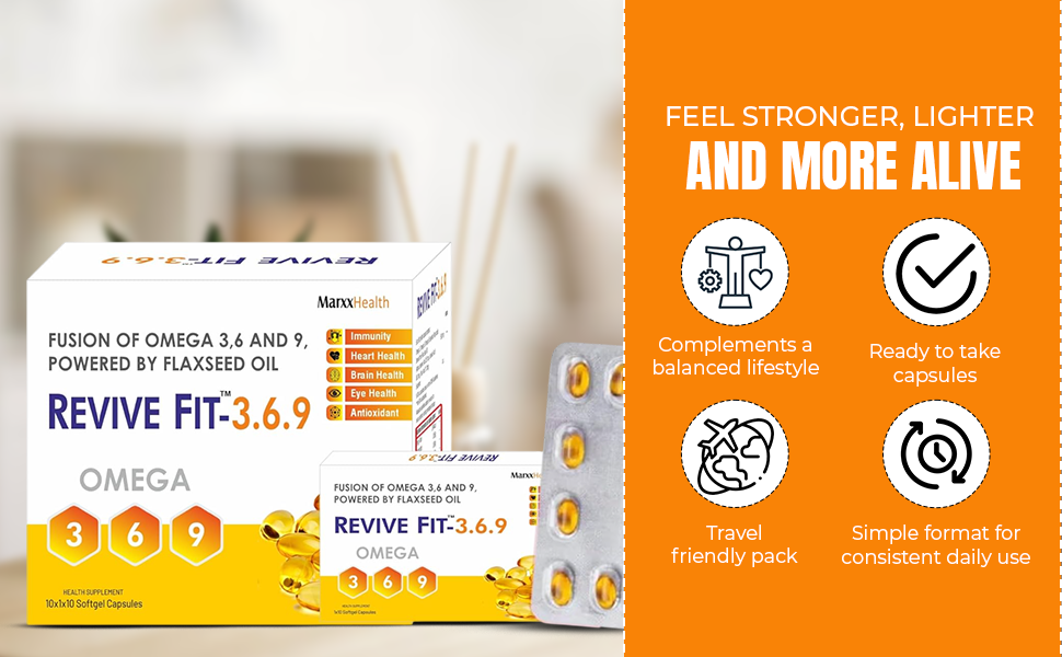 Revive Fit 369 Capsules | Omega 3-6-9 Herbal Wellness Supplement | Daily Nutrition Support | Easy-to-Swallow Capsules – 10 Capsules