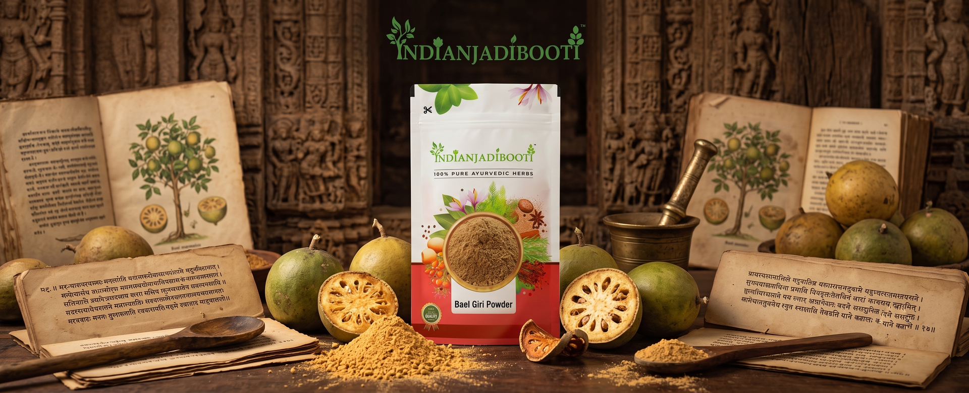 IndianJadiBooti Bael Pulp Powder | Stone Apple (Aegle Marmelos) | Natural Gut Cooler & Digestion Regulator | Ideal for Summer Sharbat, IBS & Stomach Acid | Wood Apple Fruit | 250g Pack