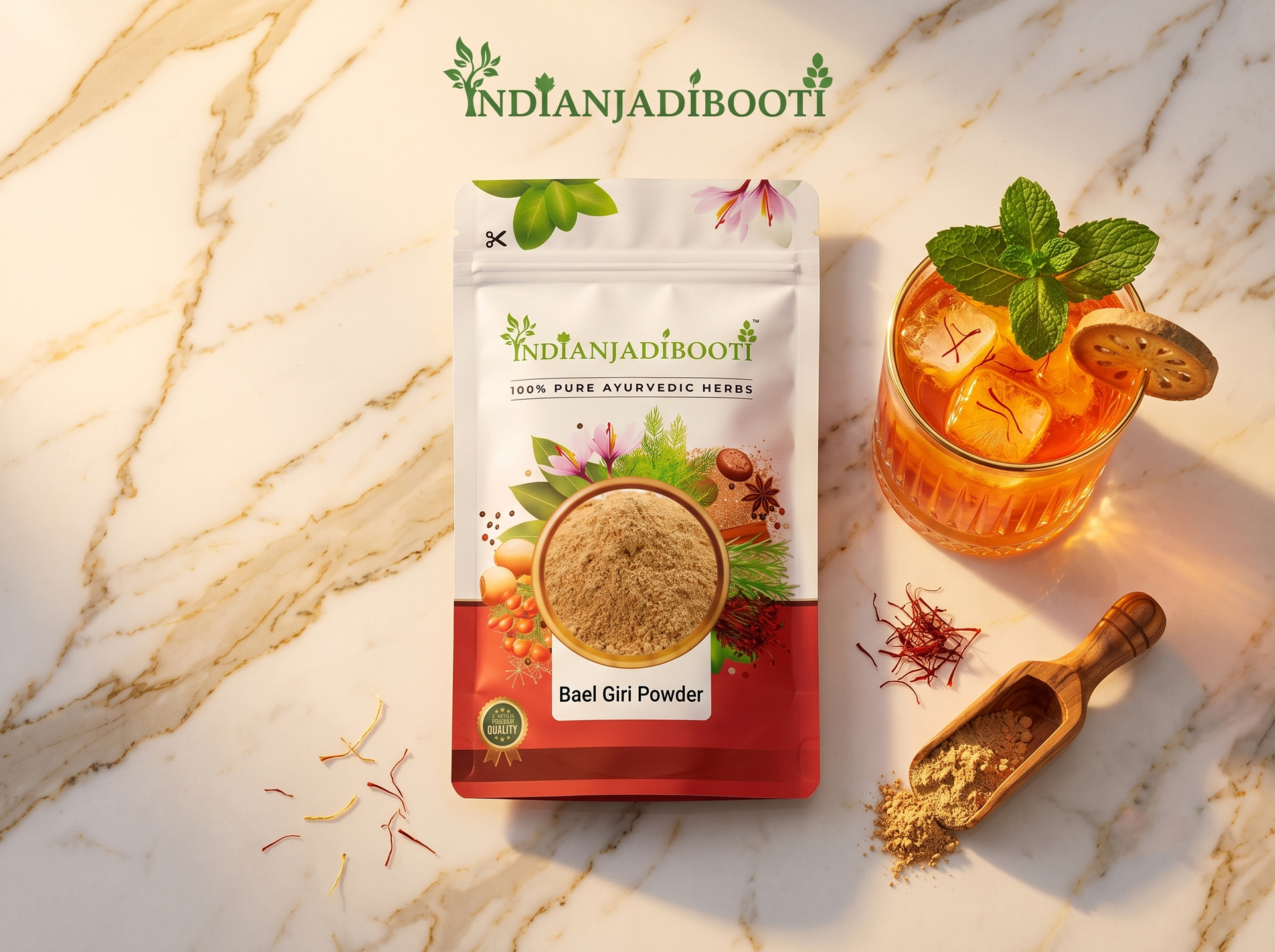 IndianJadiBooti Bael Pulp Powder | Stone Apple (Aegle Marmelos) | Natural Gut Cooler & Digestion Regulator | Ideal for Summer Sharbat, IBS & Stomach Acid | Wood Apple Fruit | 250g Pack