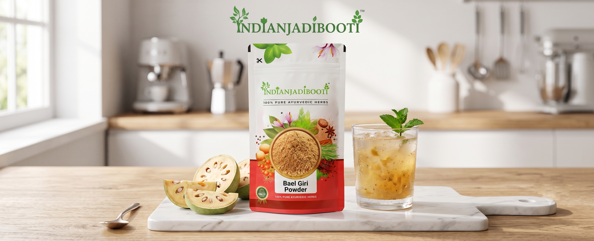 IndianJadiBooti Bael Pulp Powder | Stone Apple (Aegle Marmelos) | Natural Gut Cooler & Digestion Regulator | Ideal for Summer Sharbat, IBS & Stomach Acid | Wood Apple Fruit | 100g Pack