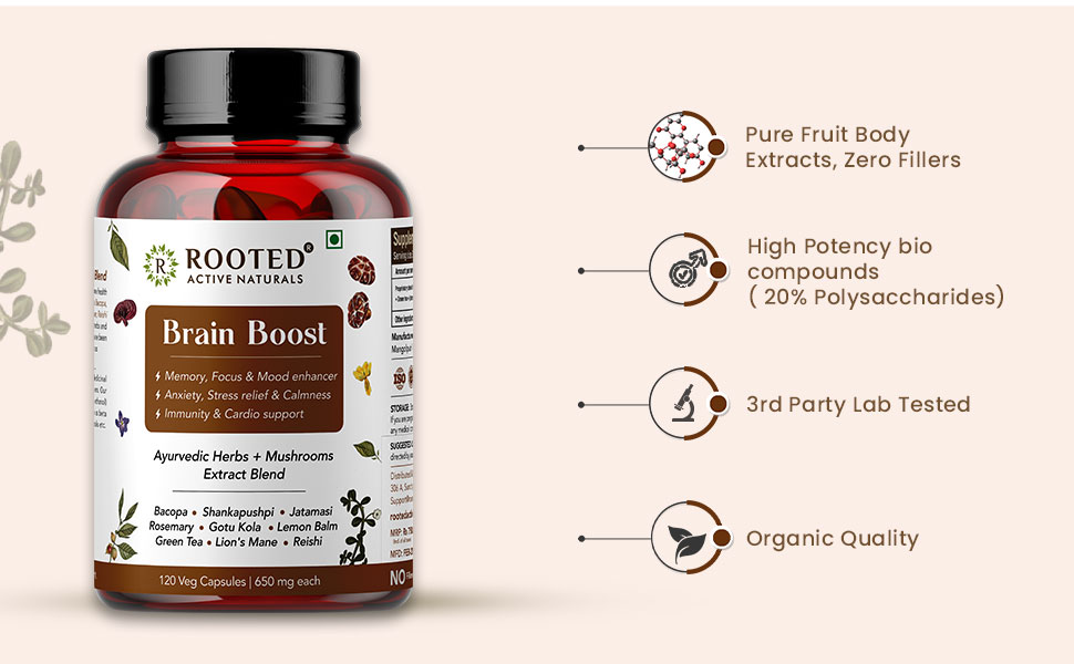 Rooted Brain Boost 6-in-1 Advanced Nootropic, 60 Veg Capsules