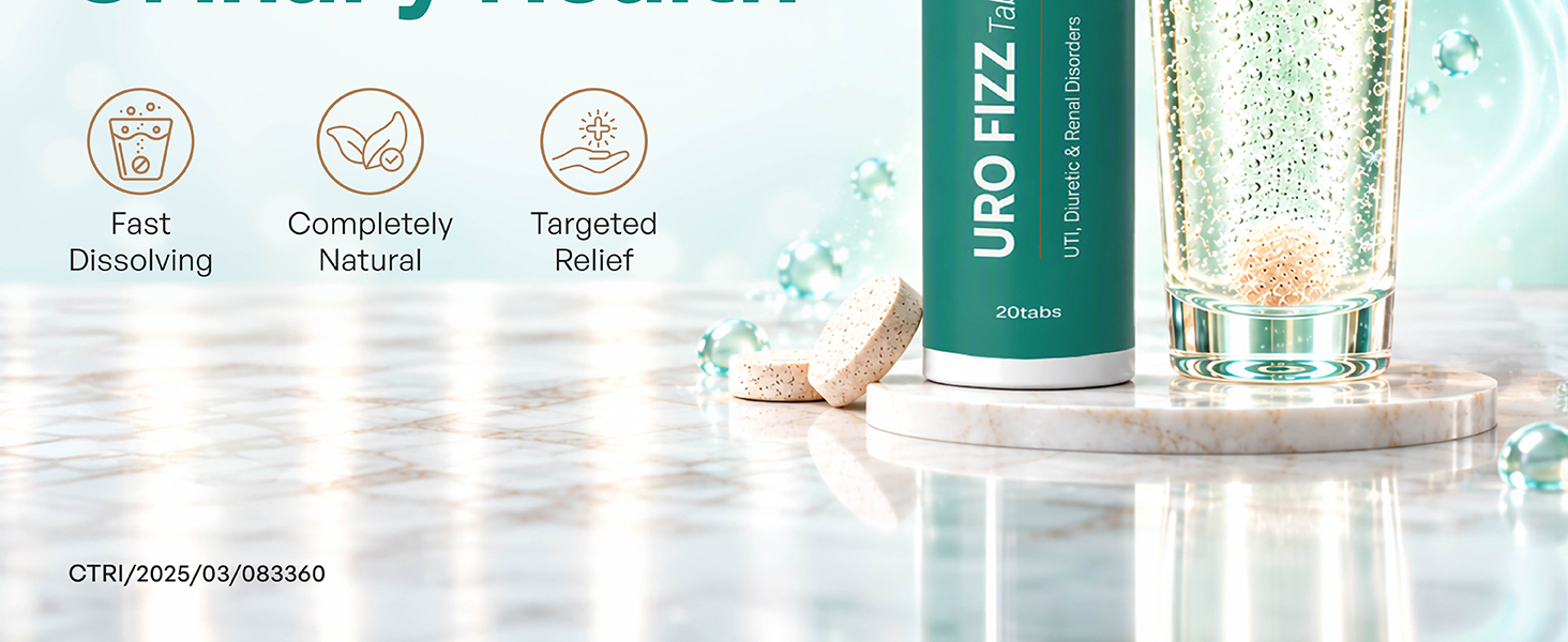 Ethniq Uro Fizz Effervescent Tablets for Kidney Health & Urinary Wellness, Herbal Formula with Punarnava, Pashanbhed & Gokhru, Natural Diuretic Support for Healthy Urine Flow & Urinary Comfort for Men & Women | Fast Dissolving | AYUSH Approved | 20 Tablets