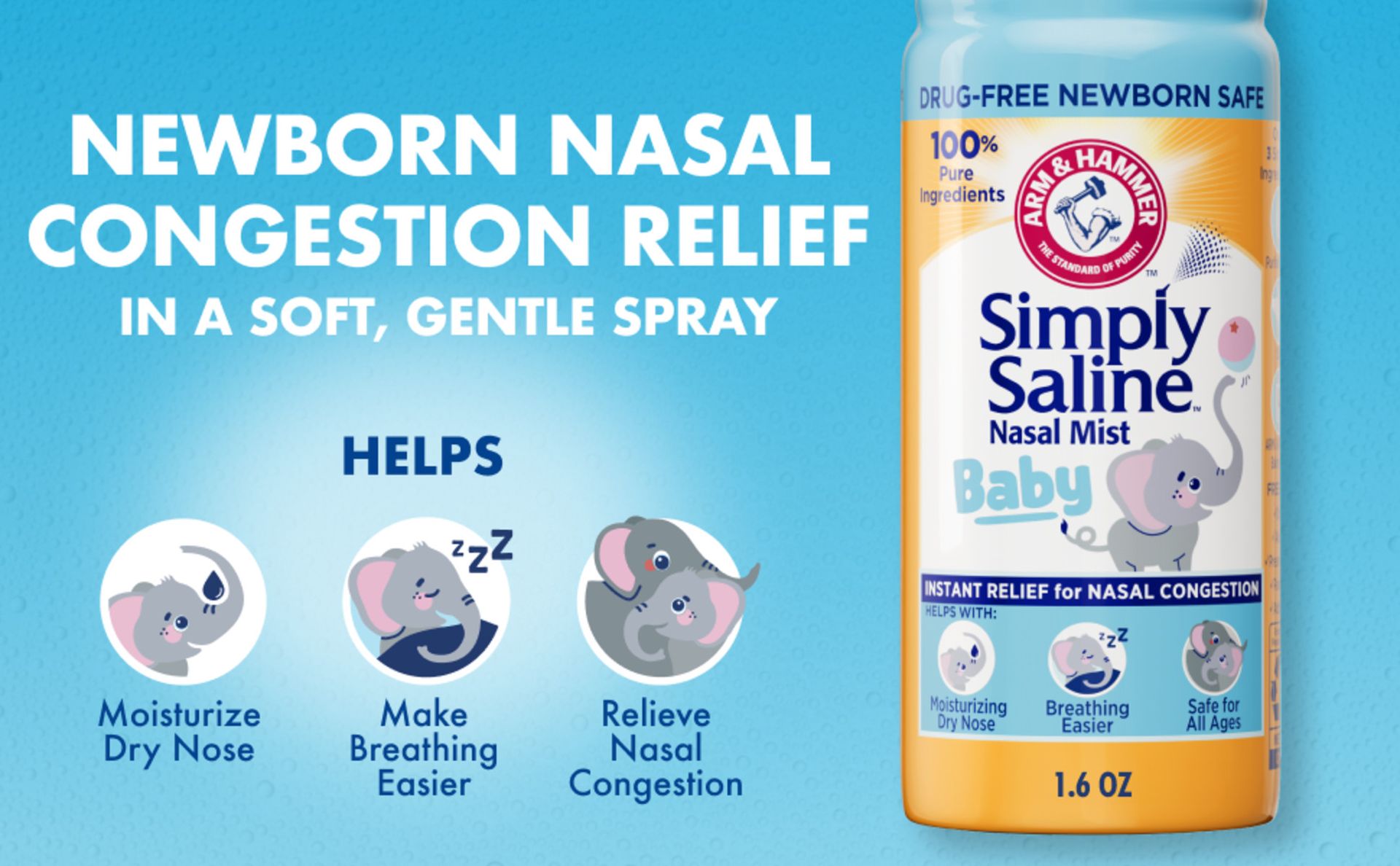 ARM & HAMMER Simply Saline Baby Nasal Mist Saline Spray, 1.6 oz