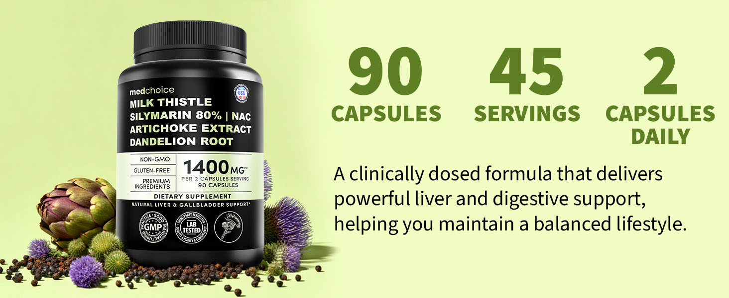 MEDCHOICE Milk Thistle Liver Support Supplement with NAC & Artichoke, 90ct